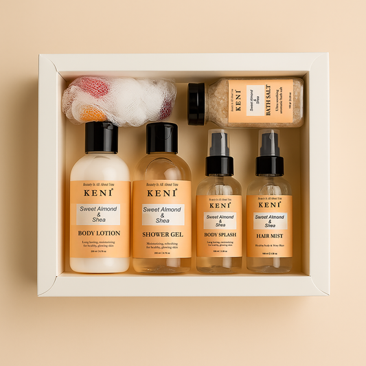 Keni Cosmetics Sweet Almond & Shea Butter Set – moisturizing skincare collection with sweet almond and shea butter to hydrate and soothe skin in Lebanon