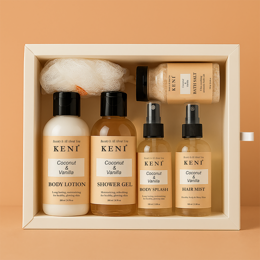Keni Cosmetics Cooconut & Vanilla Set Moisturizing skincare collection with Coconut and Vanilla to hydrate and soothe skin in Lebanon