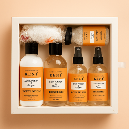 Keni Cosmetics Dark Amber & Ginger Set – invigorating skincare bundle blending dark amber and ginger aromas for a warm, spicy skincare ritual in Lebanon