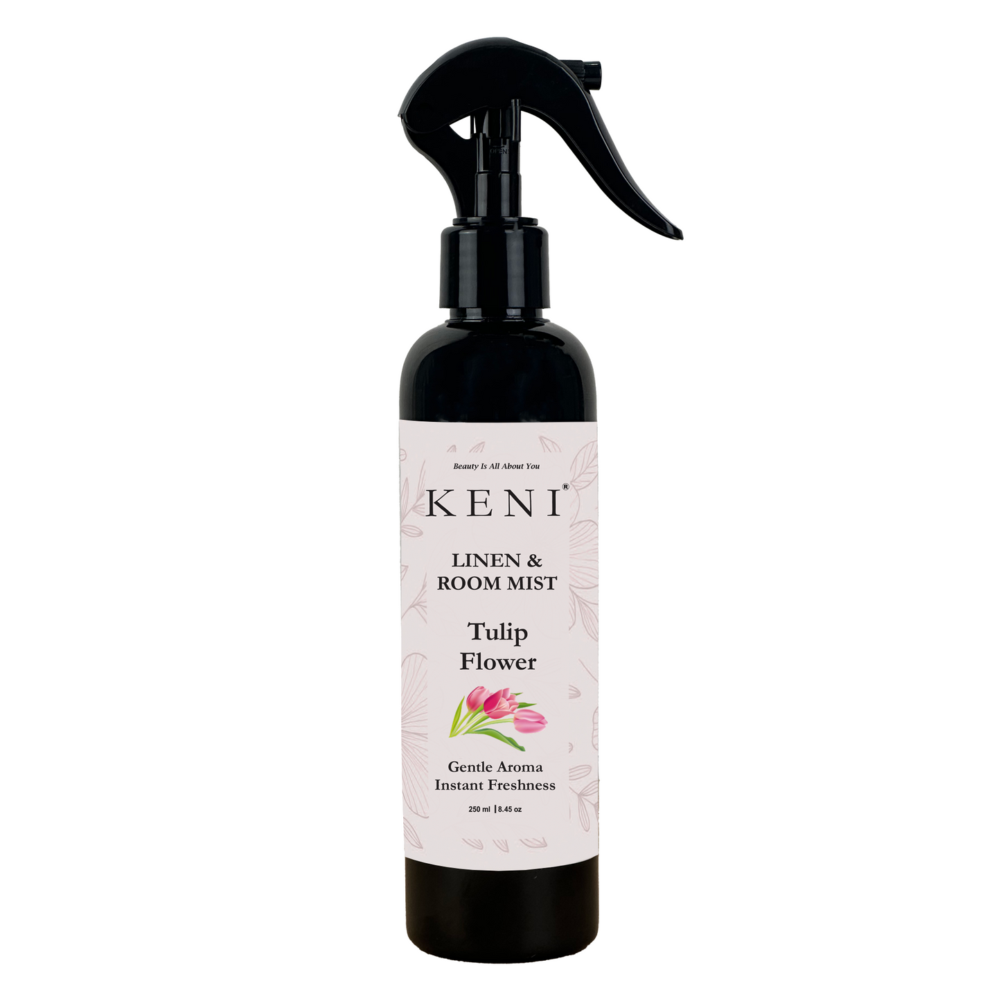 Keni Cosmetics Flower Tulip Linen & Room Mist – floral-scented mist to freshen linens and rooms, ideal for creating a springtime ambiance in Lebanese homes