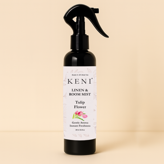 KENI Cosmetics Linen & Room Mist – Flower Tulip | Lebanese brand floral fragrance mist with fresh tulip notes for home and linens.