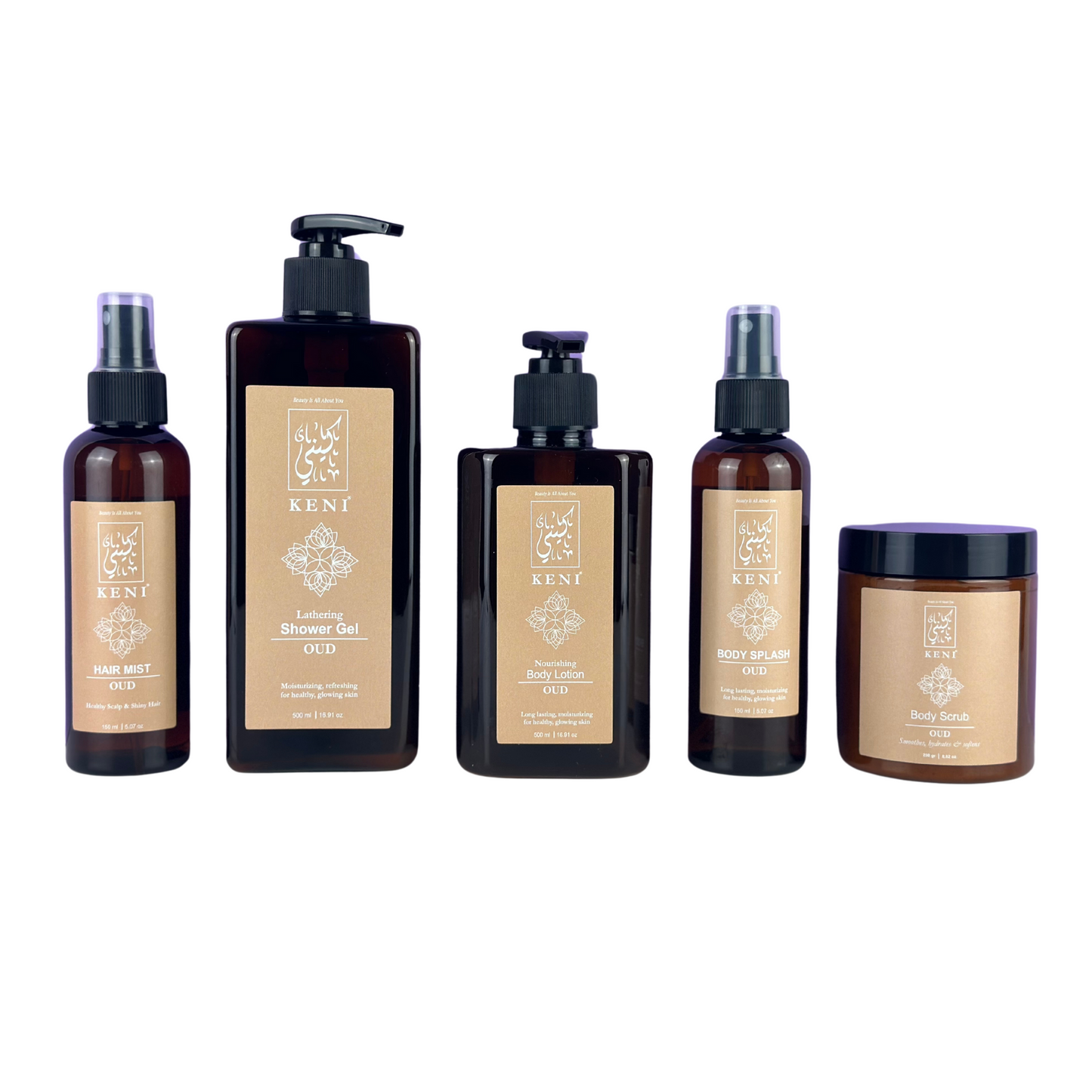 Keni Cosmetics The Oud Set – opulent collection of oud-scented products for luxurious skincare experience.