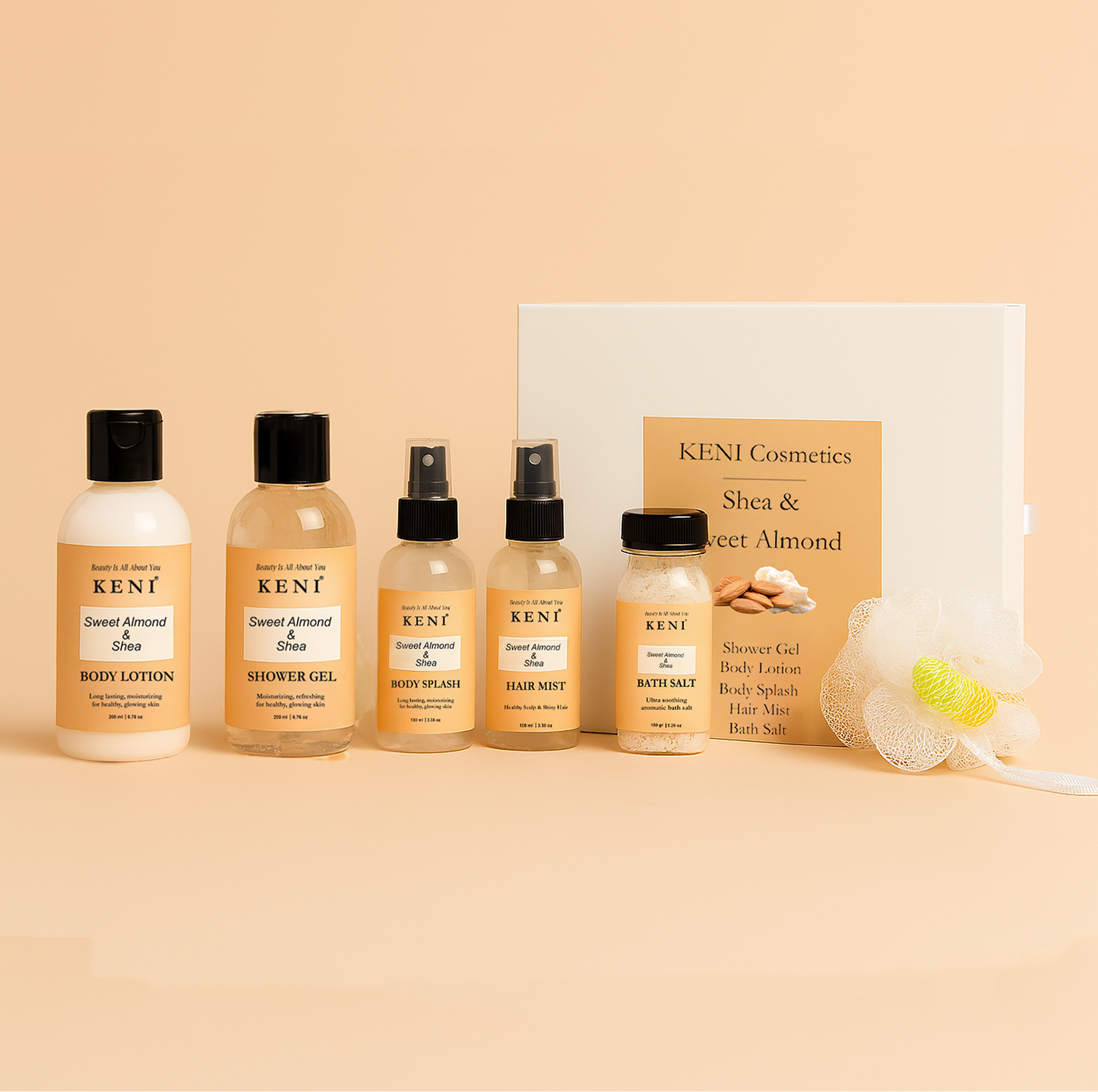 Keni Cosmetics Sweet Almond & Shea Butter Set, moisturizing skincare collection with sweet almond and shea butter to hydrate and soothe skin in Lebanon