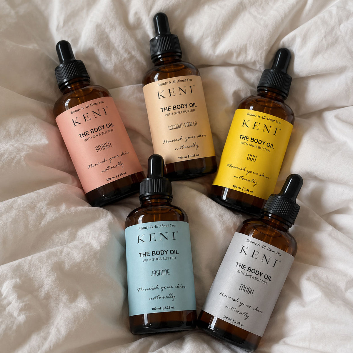 KENI Cosmetics body oils collection, part of the lotion, oil and splash bundle