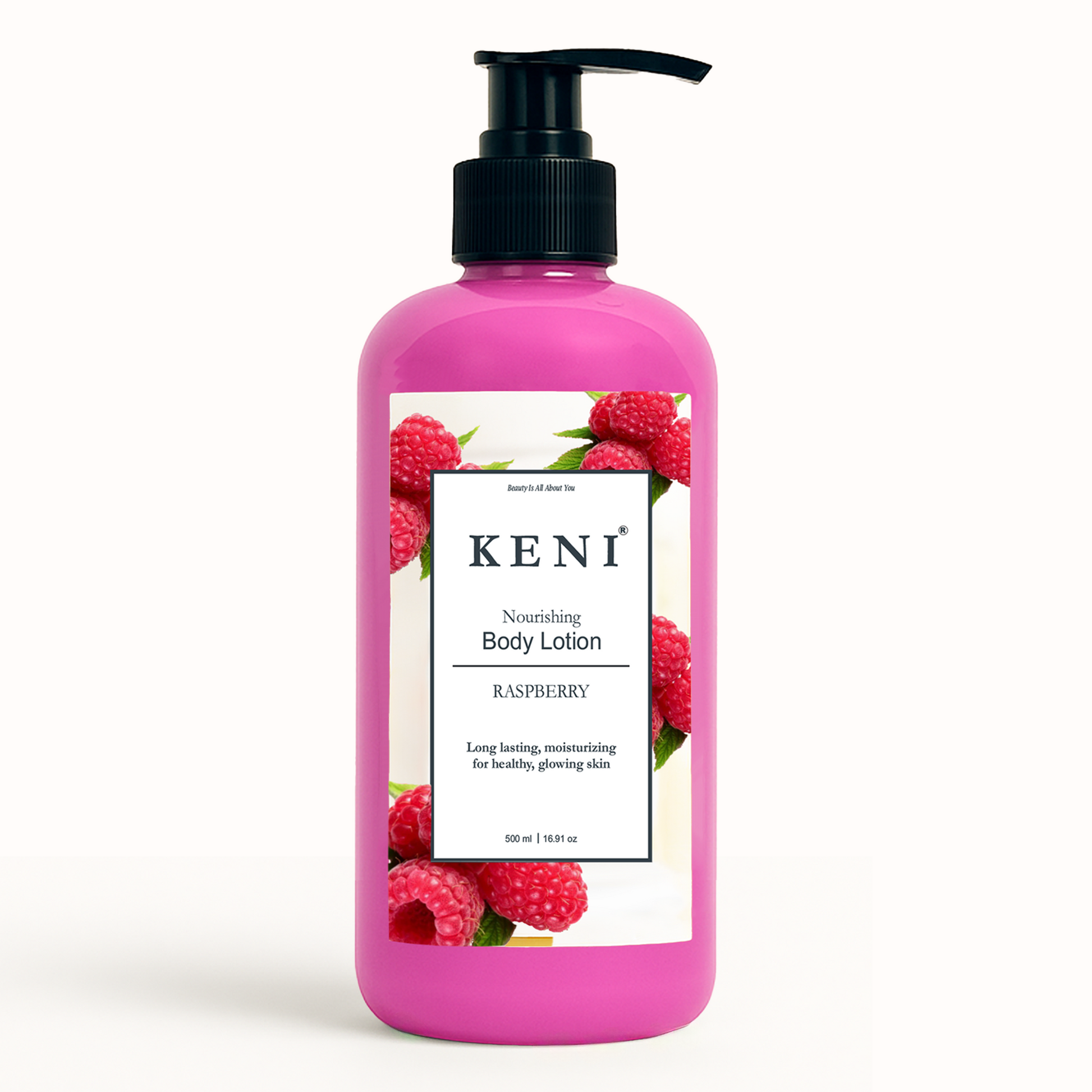 Raspberry Body Lotion by KENI Cosmetics, moisturizing lotion with fruity raspberry scent
