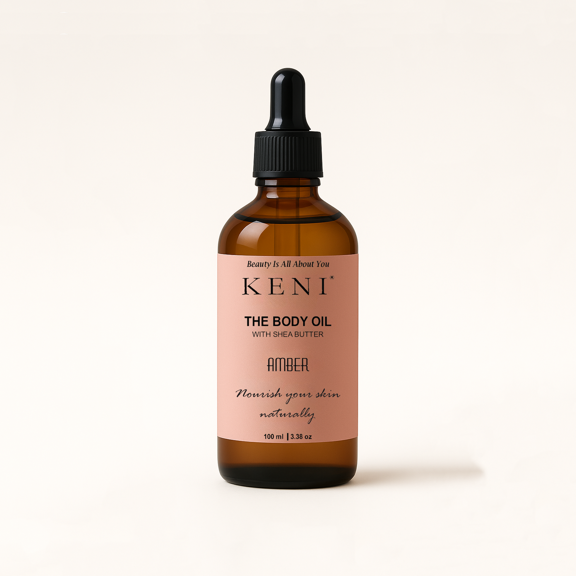 KENI Cosmetics Amber Body Oil – luxurious skincare oil in a sleek glass bottle, enriched with the warm, sensual aroma of amber, premium body care product available in Lebanon