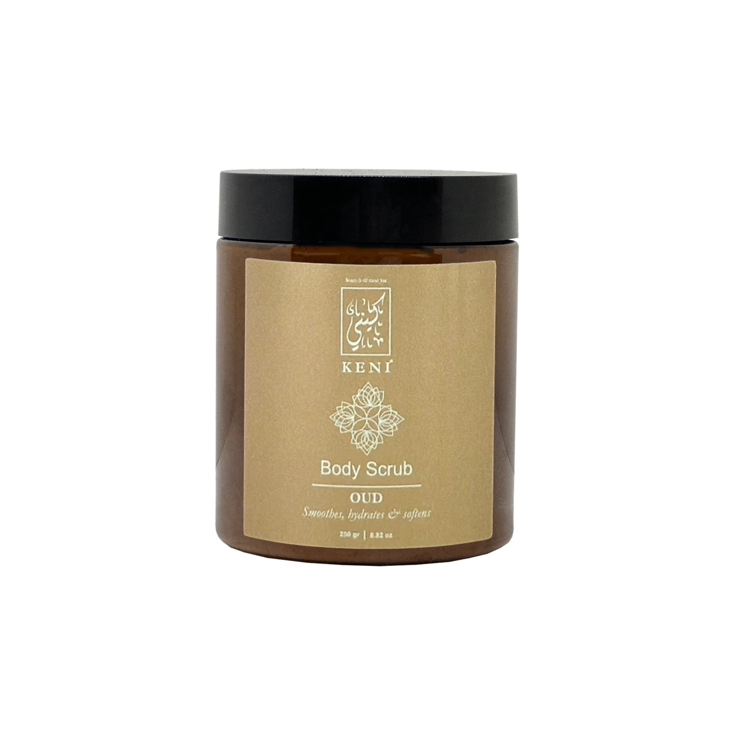 Keni Cosmetics Oud Body Scrub – luxurious exfoliating scrub featuring rich oud aroma for deep cleansing and smooth skin