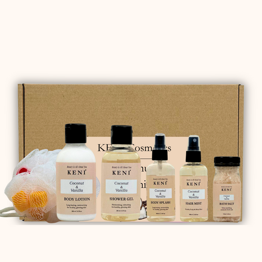 Keni Cosmetics Coconut & Vanilla Set – tropical-inspired skincare set featuring coconut and vanilla scents for nourishing skin in Lebanon