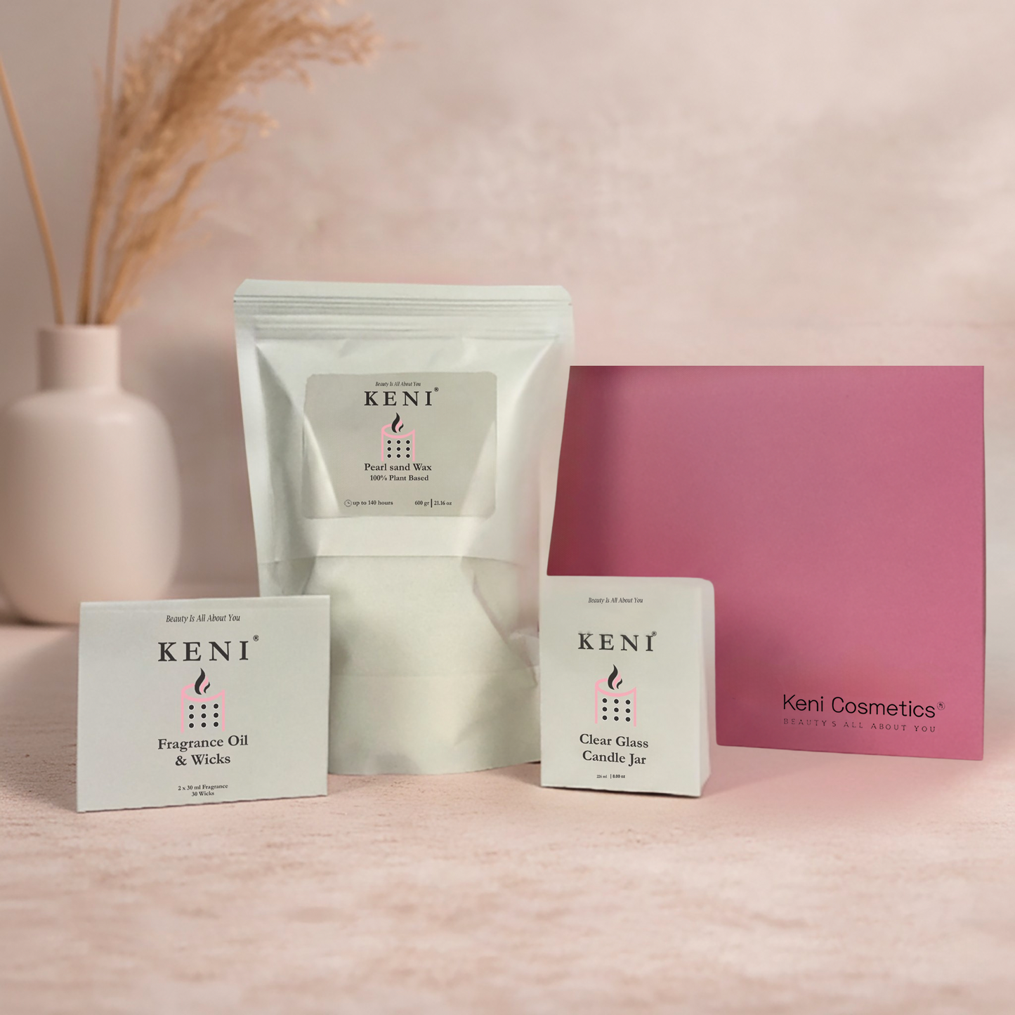 Complete Pearl Sand Wax Kit with 2 fragrances, glass jar, 30pcs wicks