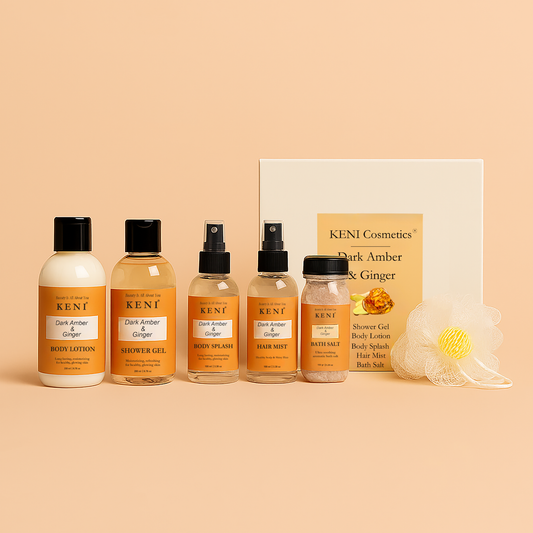 Keni Cosmetics Dark Amber & Ginger Set – invigorating skincare bundle blending dark amber and ginger aromas for a warm, spicy skincare ritual in Lebanon