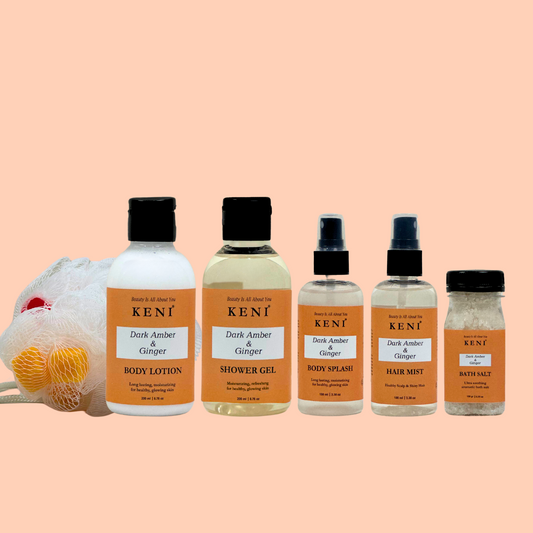 Keni Cosmetics Dark Amber & Ginger Set – invigorating skincare bundle blending dark amber and ginger aromas for a warm, spicy skincare ritual in Lebanon