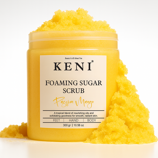 Keni Cosmetics Passion Mango Foaming Sugar Scrub – tropical exfoliating scrub combining passion fruit and mango aromas for refreshed skin