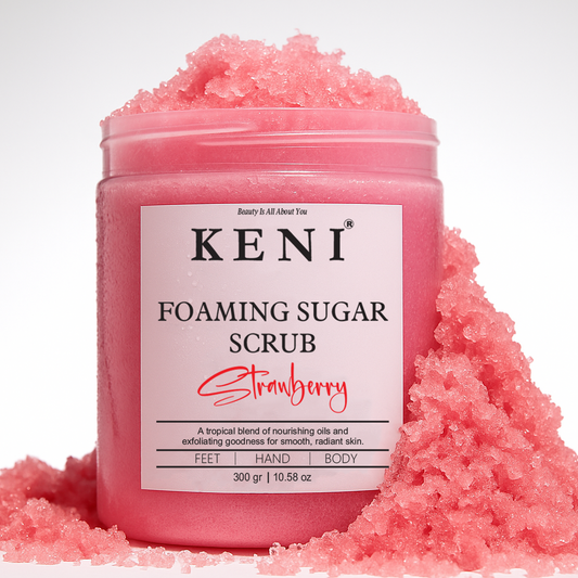 Keni Cosmetics Strawberry Foaming Sugar Scrub – exfoliating body scrub with a sweet strawberry scent, ideal for smooth, radiant skin in Lebanon