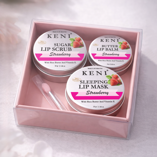 Lip Care bundle strawberry. Lip Balm, Lip Scrub. Lip Mask and silicone spatula