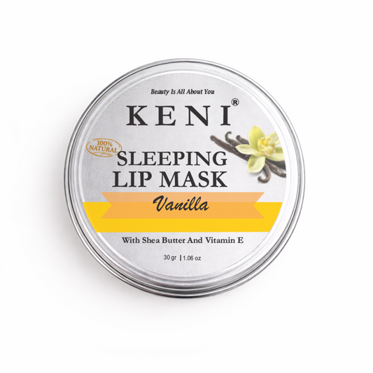 Keni Sleeping Lip Mask container with vanilla flavor on a white background