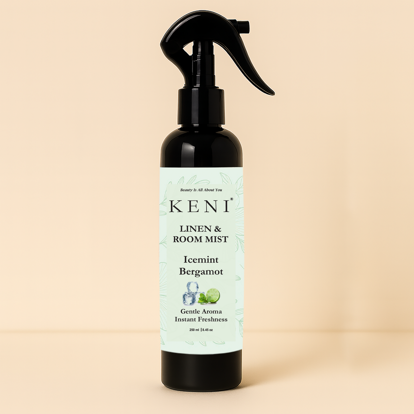 KENI Cosmetics Linen & Room Mist – Icemint Bergamot | Lebanese brand refreshing fragrance mist with cool mint and citrus notes for home and linens.