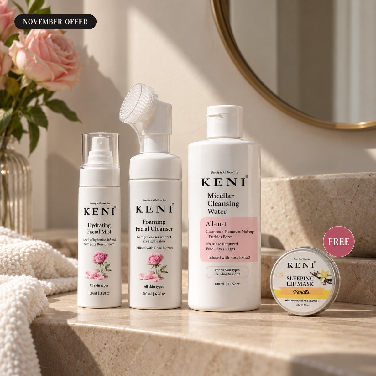 KENI Cosmetics Facial Set with a free lip mask, skincare from Lebanon