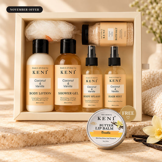 KENI Cosmetics Travel Size Set with a free lip balm, a handy gift in Lebanon