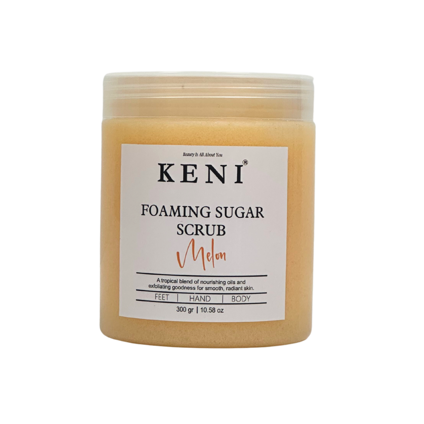 Keni Cosmetics Melon Foaming Sugar Scrub – invigorating green-tinted scrub offering a fresh melon fragrance for smooth skin.