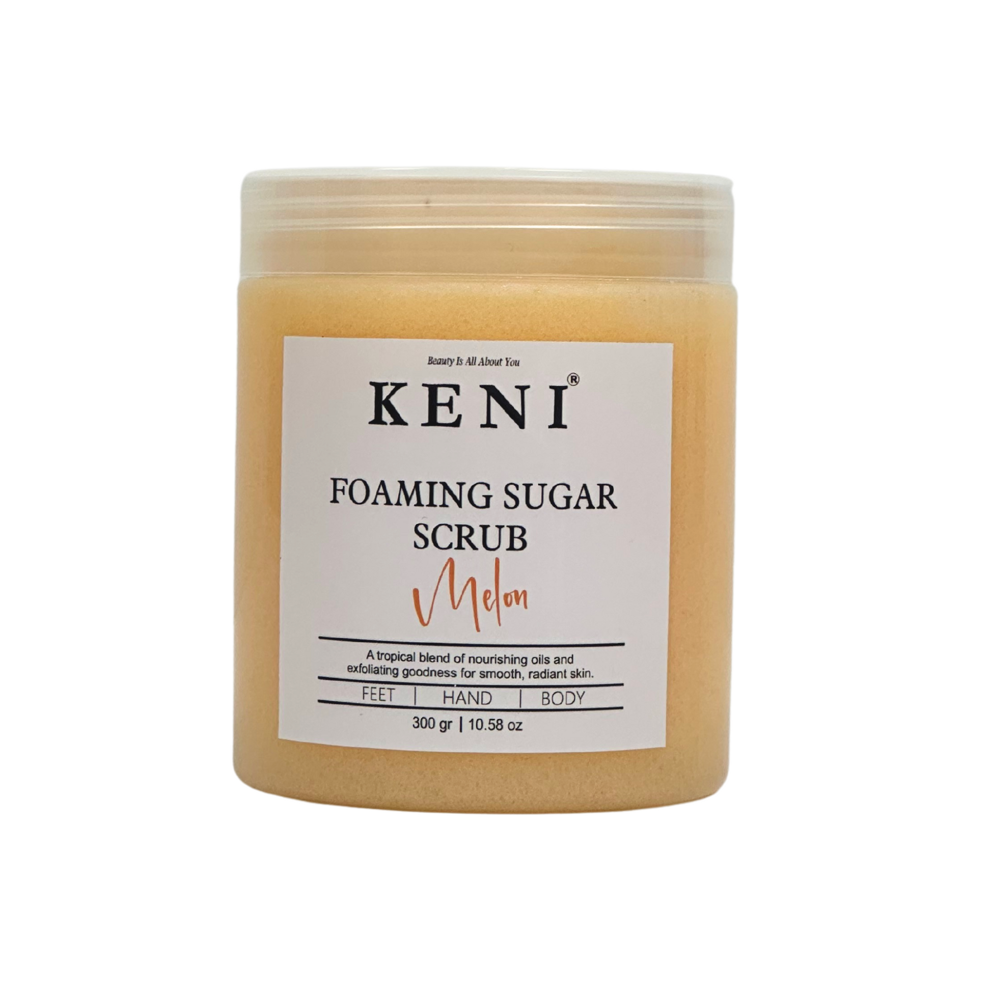 Keni Cosmetics Melon Foaming Sugar Scrub – invigorating green-tinted scrub offering a fresh melon fragrance for smooth skin.