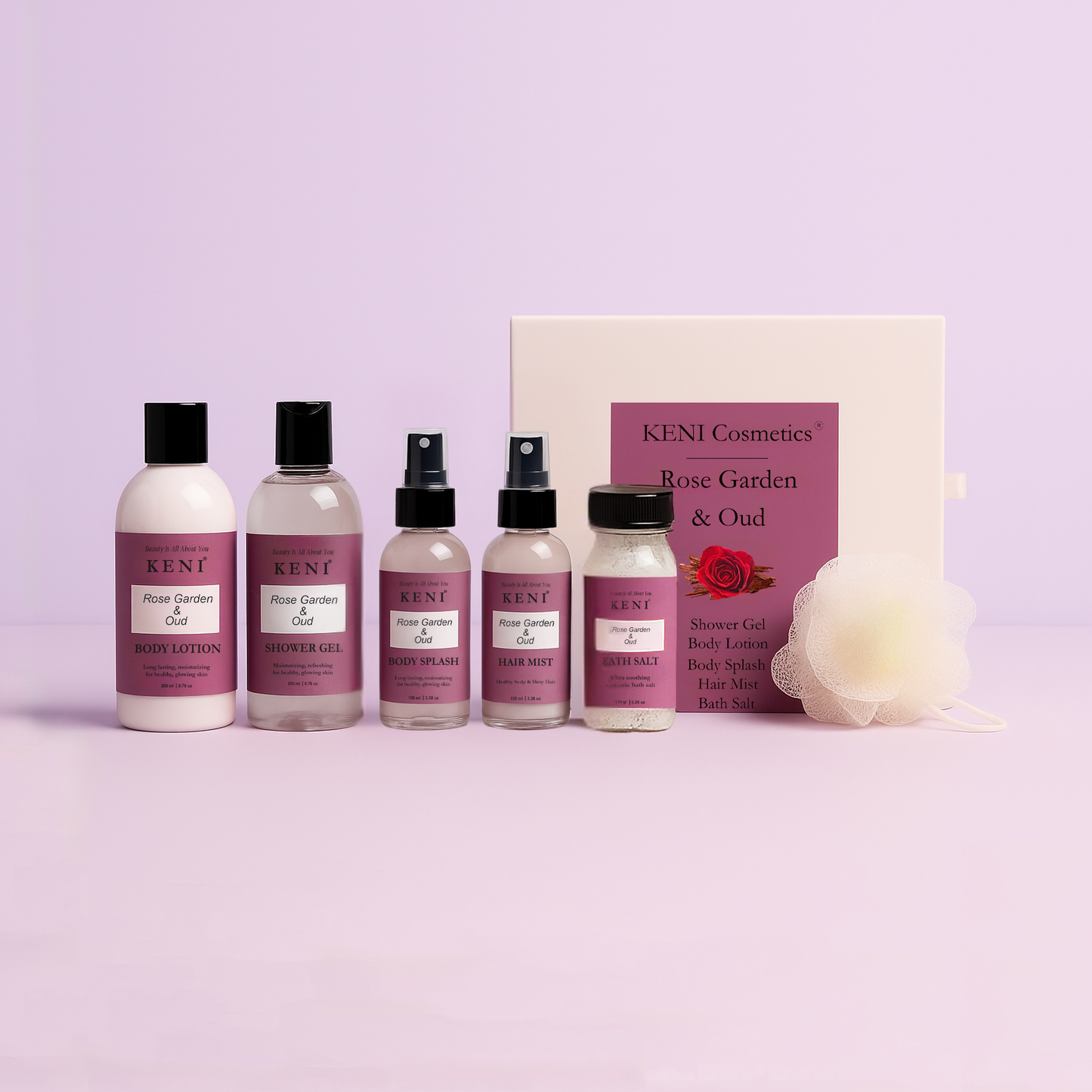 Keni Cosmetics Rose & Oud Set Moisturizing skincare collection with Rose and Oud to hydrate and soothe skin in Lebanon
