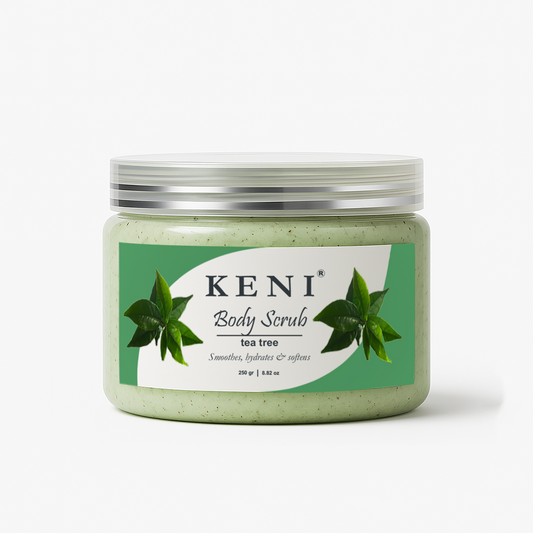 KENI Cosmetics tea tree body scrub exfoliating skincare with refreshing tea tree scent for clear, healthy skin