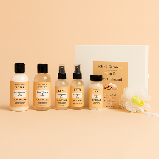 Keni Cosmetics Sweet Almond & Shea Butter Set, moisturizing skincare collection with sweet almond and shea butter to hydrate and soothe skin in Lebanon